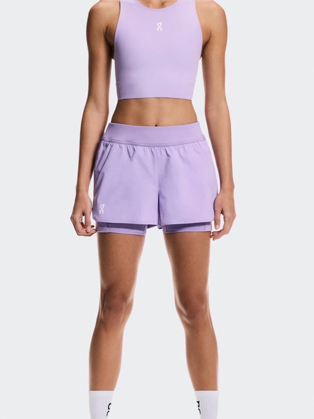 On Running NEW 3" Core Shorts & 2-in-1 Crop Top Set. Size Large. Color Bloom.